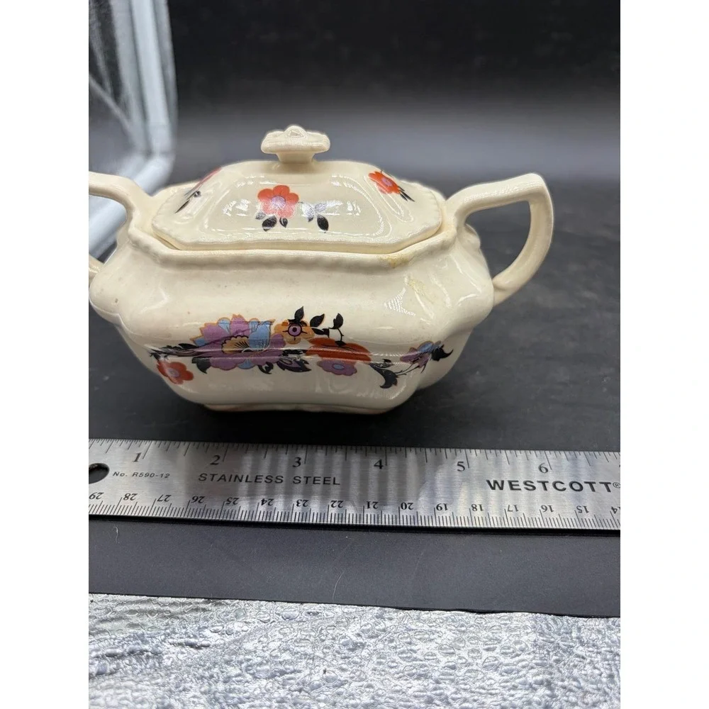 Vintage Steubenville Ivory Floral Sugar Bowl and Creamer Set Multi Color Flower